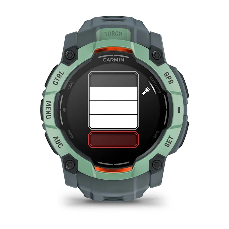 Montre GPS Garmin Instinct 3 AMOLED - 50 mm Vert d'eau avec bracelet bleu crépuscule
