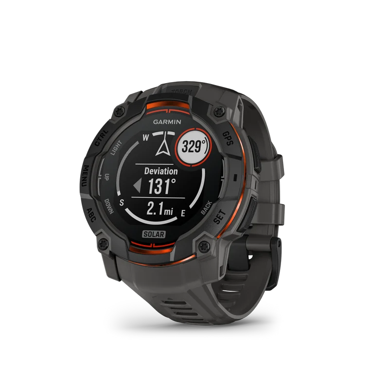 Montre GPS Garmin Instinct 3 Solar - 50 mm Noir avec Bracelet en Silicone Gris Charcoal