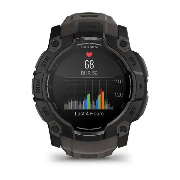 Montre GPS Garmin Instinct 3 AMOLED - 50 mm Noir avec Bracelet en Silicone Gris Charcoal