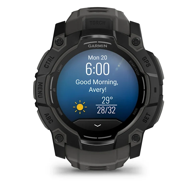 Montre GPS Garmin Instinct 3 AMOLED - 50 mm Noir avec Bracelet en Silicone Gris Charcoal