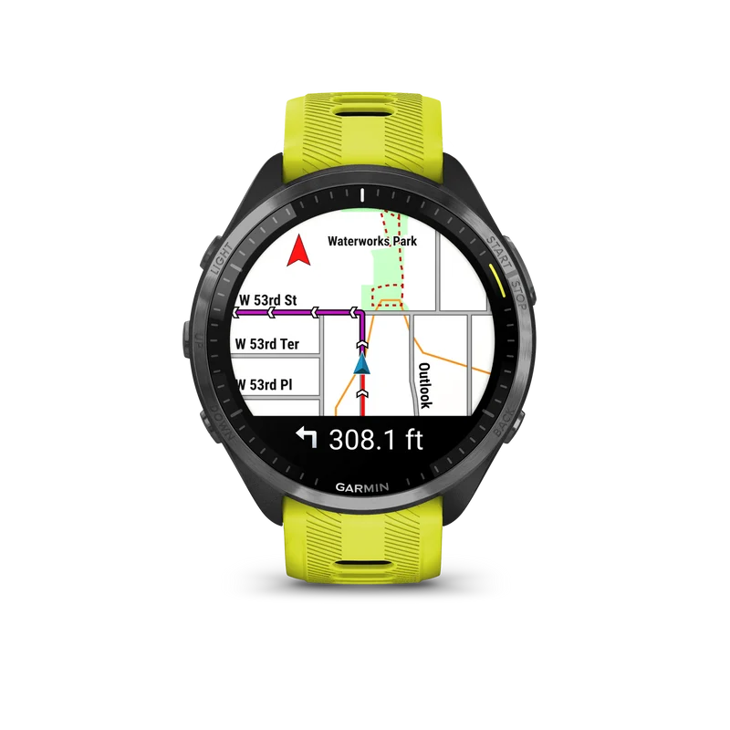 Forerunner® 965 noire avec lunette en titane et bracelet en silicone jaune vif/noir