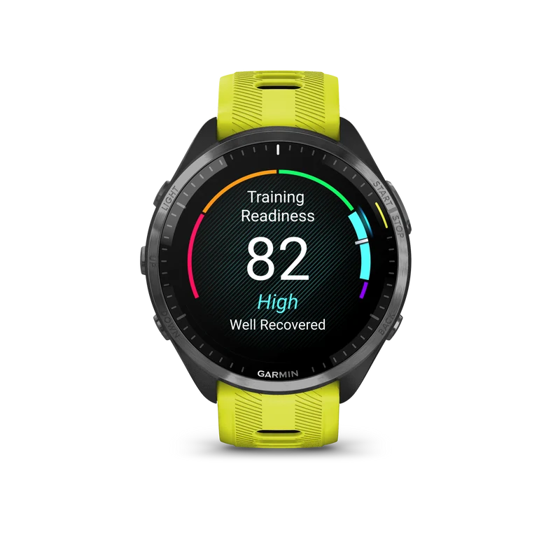 Forerunner® 965 noire avec lunette en titane et bracelet en silicone jaune vif/noir