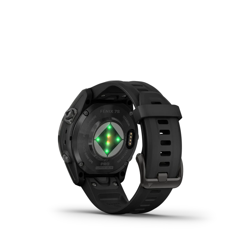 fēnix® 7S Pro Sapphire Solar Edition Titane avec revêtement Carbon Gray DLC et bracelet noir