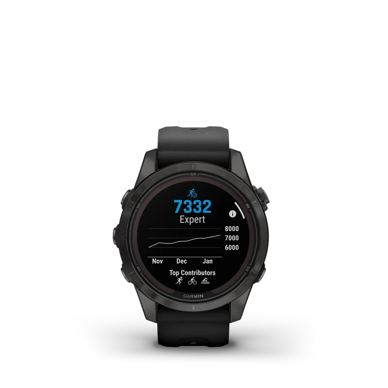 fēnix® 7S Pro Sapphire Solar Edition Titane avec revêtement Carbon Gray DLC et bracelet noir