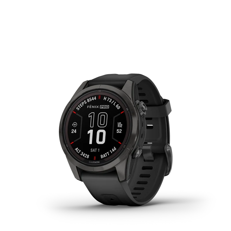 fēnix® 7S Pro Sapphire Solar Edition Titane avec revêtement Carbon Gray DLC et bracelet noir