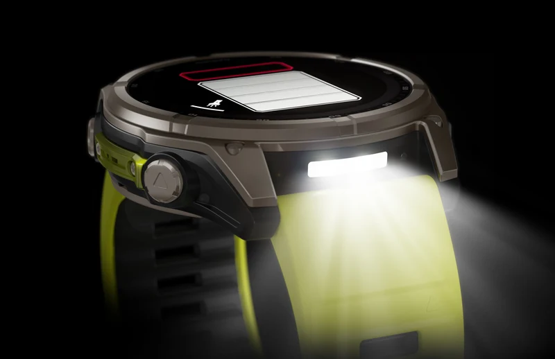Montre GPS Garmin fēnix® 8 – 51 mm, Solar, Sapphire Sapphire, Titanium avec bracelet en silicone jaune/graphite