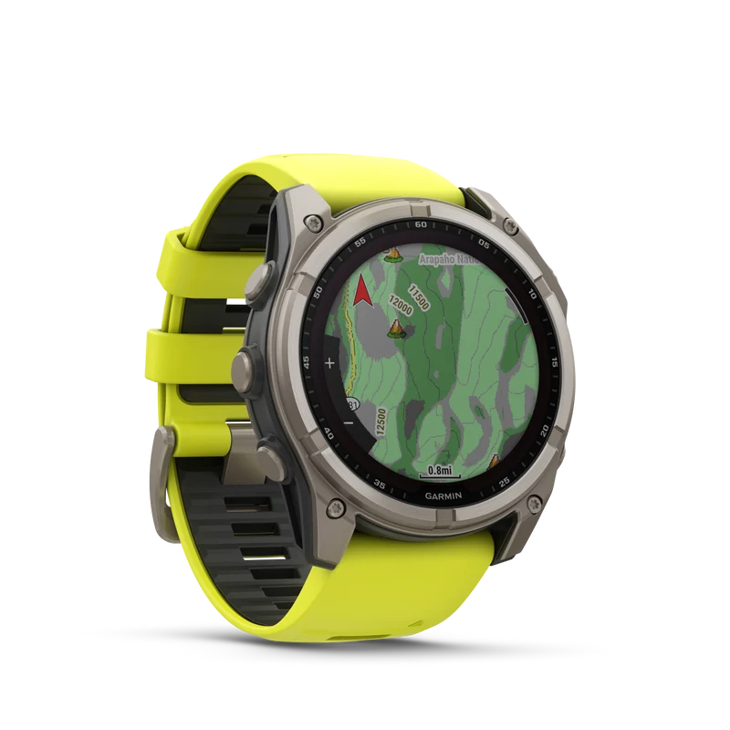 Montre GPS Garmin fēnix® 8 – 51 mm, Solar, Sapphire Sapphire, Titanium avec bracelet en silicone jaune/graphite