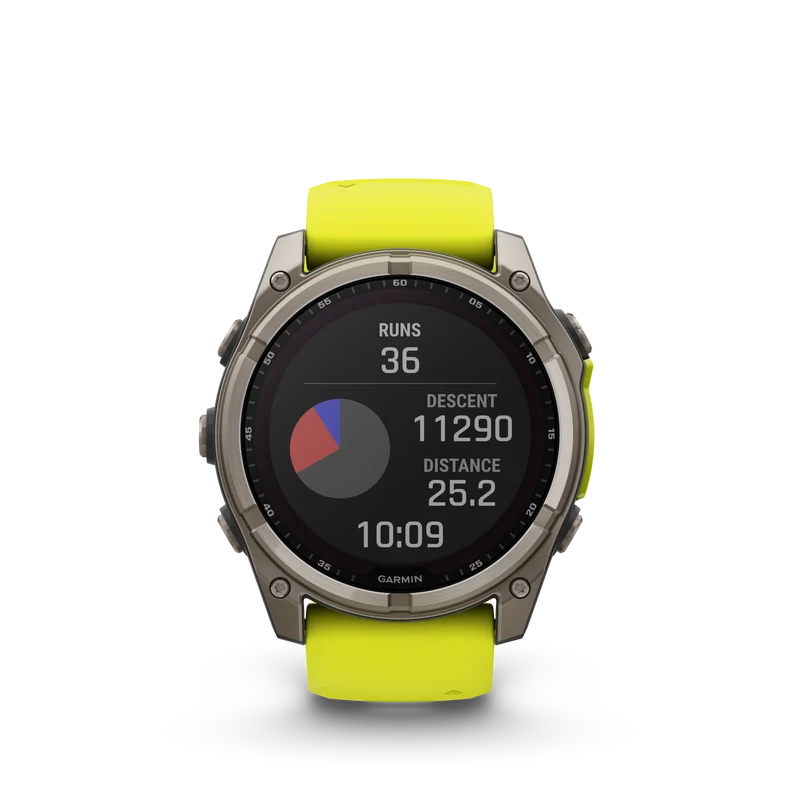 Montre GPS Garmin fēnix® 8 – 51 mm, Solar, Sapphire Sapphire, Titanium avec bracelet en silicone jaune/graphite