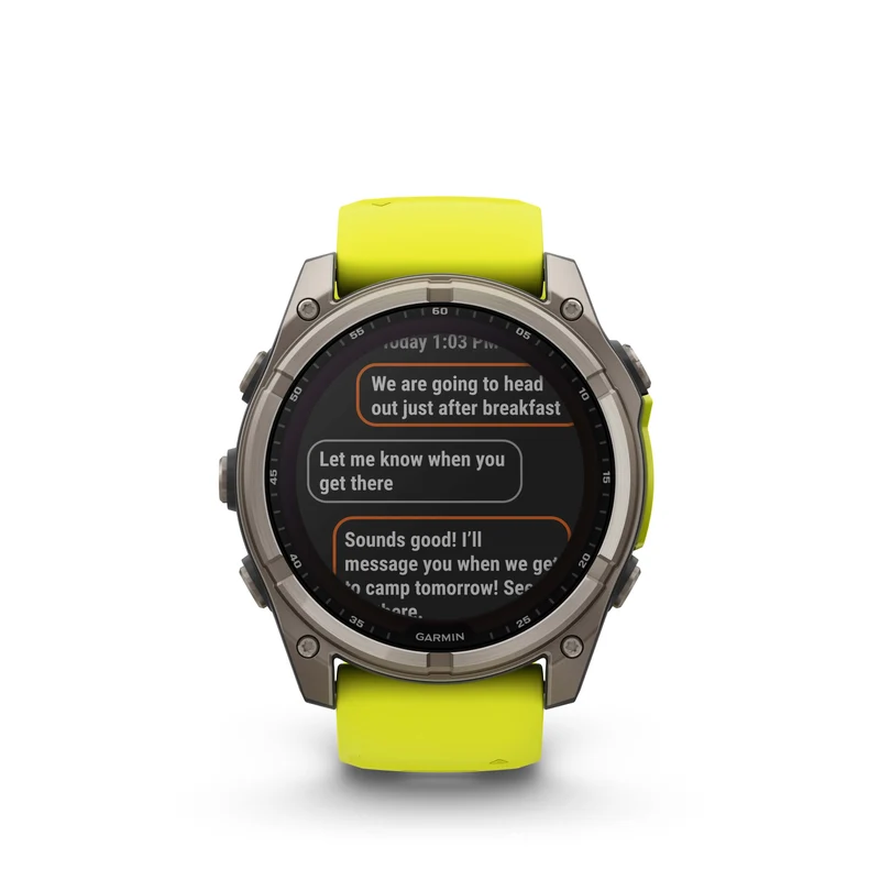 Montre GPS Garmin fēnix® 8 – 51 mm, Solar, Sapphire Sapphire, Titanium avec bracelet en silicone jaune/graphite