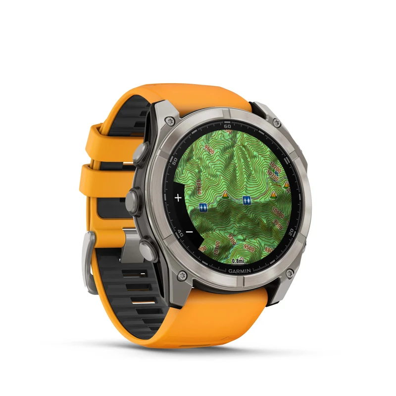Montre GPS Garmin Fénix 8 AMOLED - 51 mm Sapphire Titane avec Bracelet en Silicone Orange Graphite