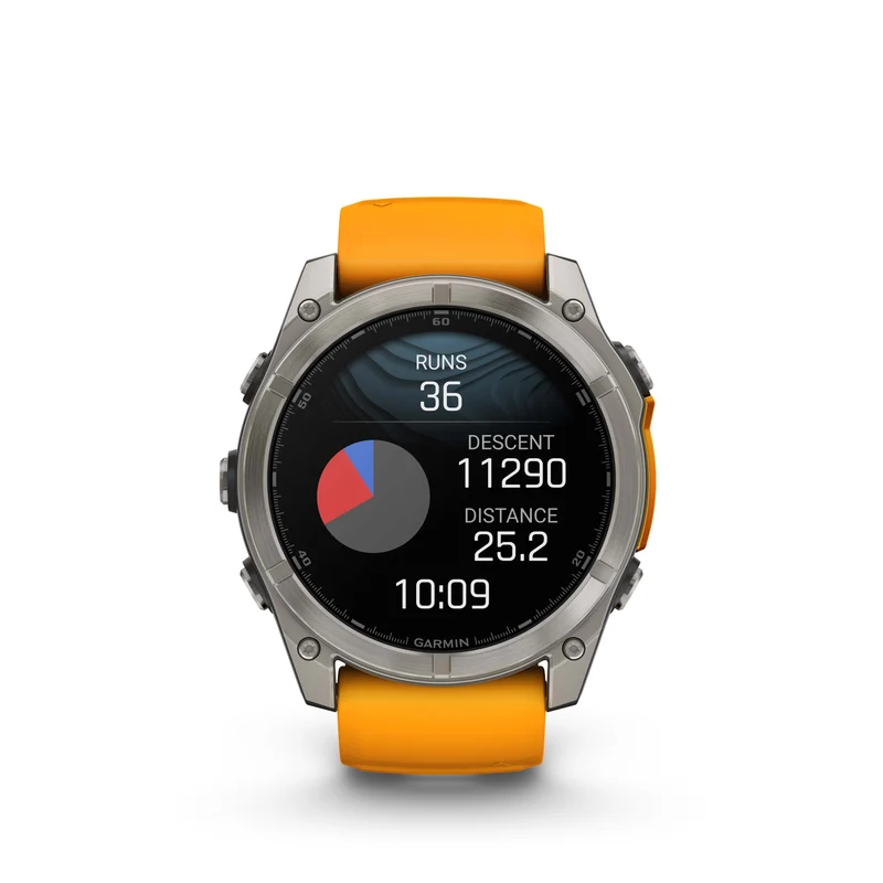 Montre GPS Garmin Fénix 8 AMOLED - 51 mm Sapphire Titane avec Bracelet en Silicone Orange Graphite