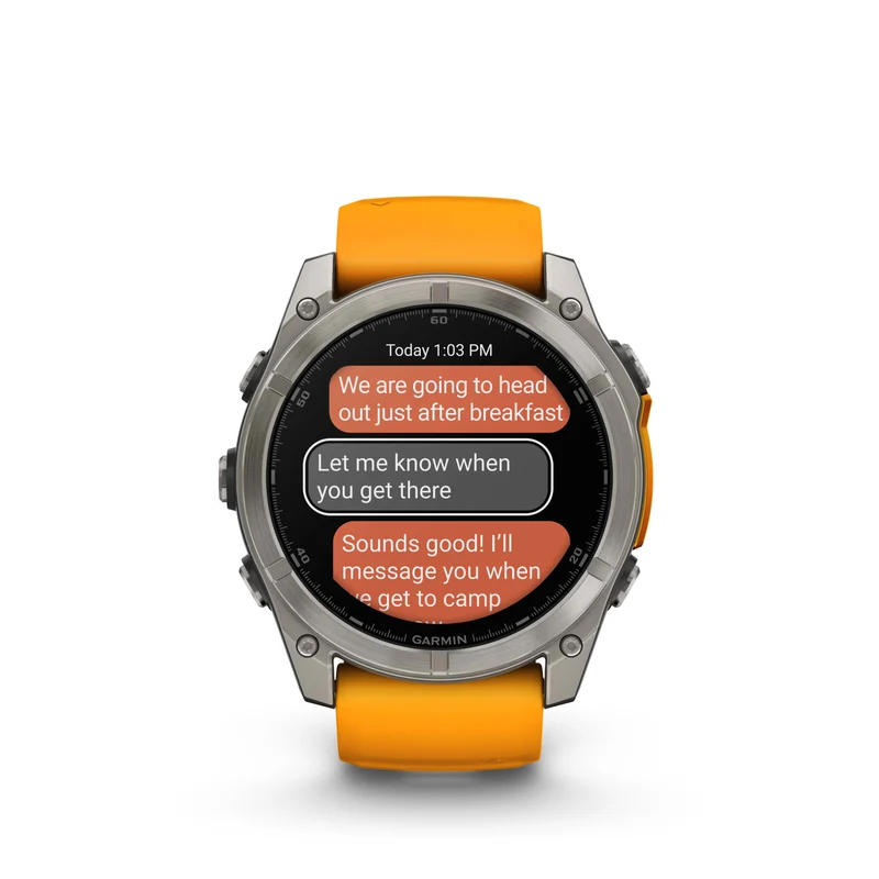 Montre GPS Garmin Fénix 8 AMOLED - 51 mm Sapphire Titane avec Bracelet en Silicone Orange Graphite