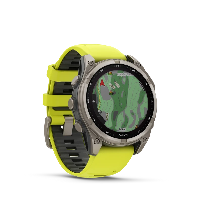 Montre GPS Garmin Fénix 8 Solar - 47 mm Sapphire Titane Carbon Gray DLC avec Bracelet en Silicone Jaune Graphite