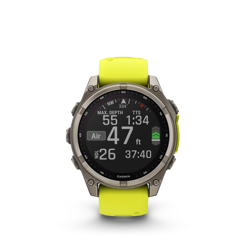 Montre GPS Garmin Fénix 8 Solar - 47 mm Sapphire Titane Carbon Gray DLC avec Bracelet en Silicone Jaune Graphite