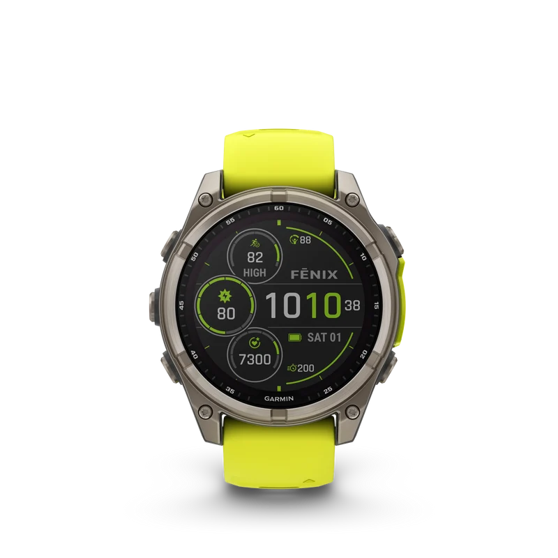 Montre GPS Garmin Fénix 8 Solar - 47 mm Sapphire Titane Carbon Gray DLC avec Bracelet en Silicone Jaune Graphite