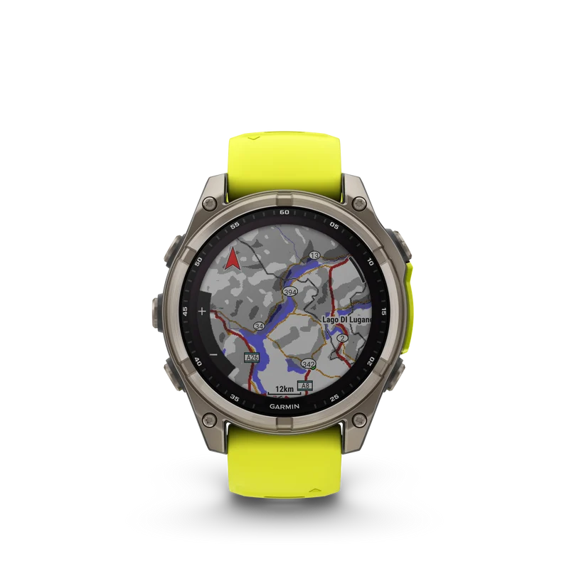 Montre GPS Garmin Fénix 8 Solar - 47 mm Sapphire Titane Carbon Gray DLC avec Bracelet en Silicone Jaune Graphite