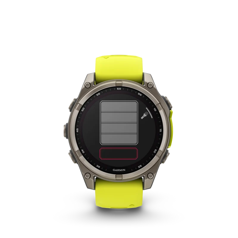 Montre GPS Garmin Fénix 8 Solar - 47 mm Sapphire Titane Carbon Gray DLC avec Bracelet en Silicone Jaune Graphite
