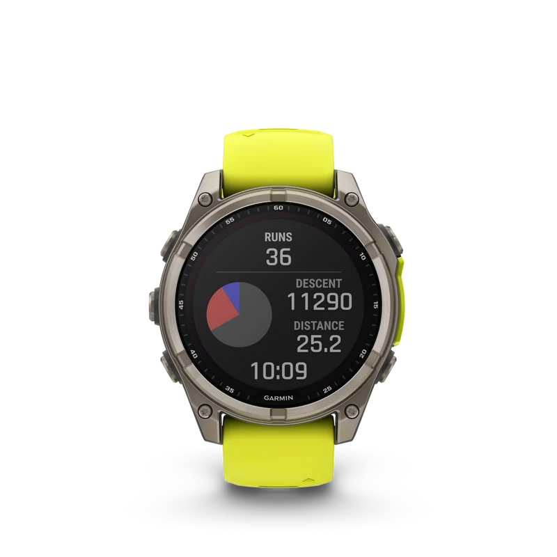 Montre GPS Garmin Fénix 8 Solar - 47 mm Sapphire Titane Carbon Gray DLC avec Bracelet en Silicone Jaune Graphite