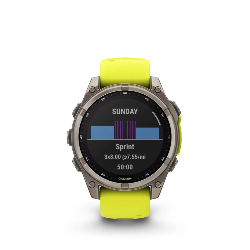 Montre GPS Garmin Fénix 8 Solar - 47 mm Sapphire Titane Carbon Gray DLC avec Bracelet en Silicone Jaune Graphite