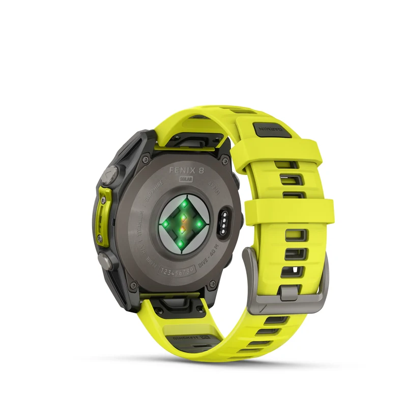 Montre GPS Garmin Fénix 8 Solar - 47 mm Sapphire Titane Carbon Gray DLC avec Bracelet en Silicone Jaune Graphite