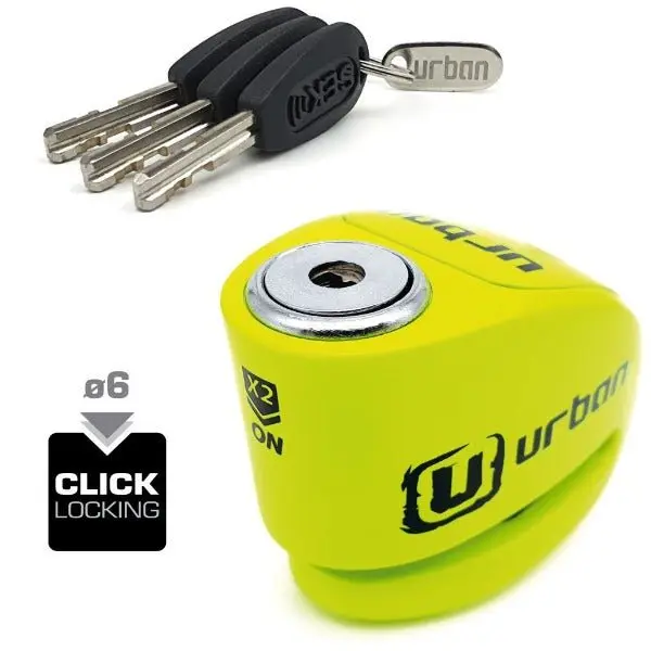 Bloque Disque Moto avec Alarme - Urban 6 mm Jaune Fluo